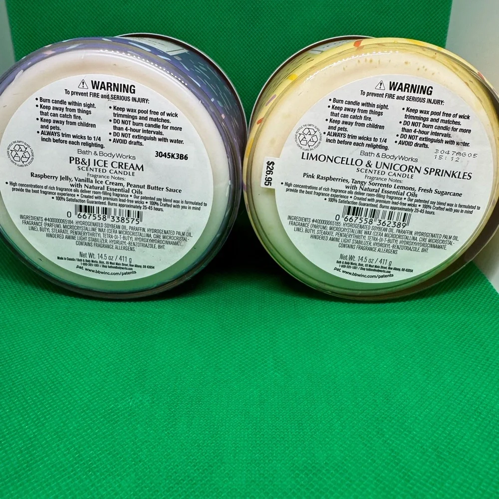 Limoncello & Unicorn Sprinkles / PB&J Ice Cream Set of 2 BBW 3-Wick Candles NWT - Picture 2 of 5